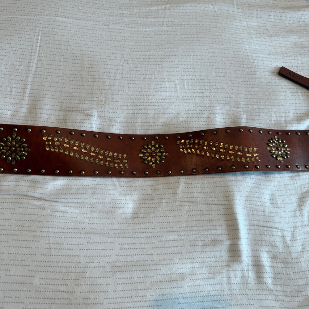 A&F Vintage Brown Leather Belt with Studs XS/S - Picture 4 of 5